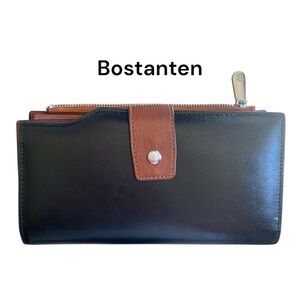 BOSTANTEN WALLET Quality Leather Expansion SnapOrganizer BLACK TAN